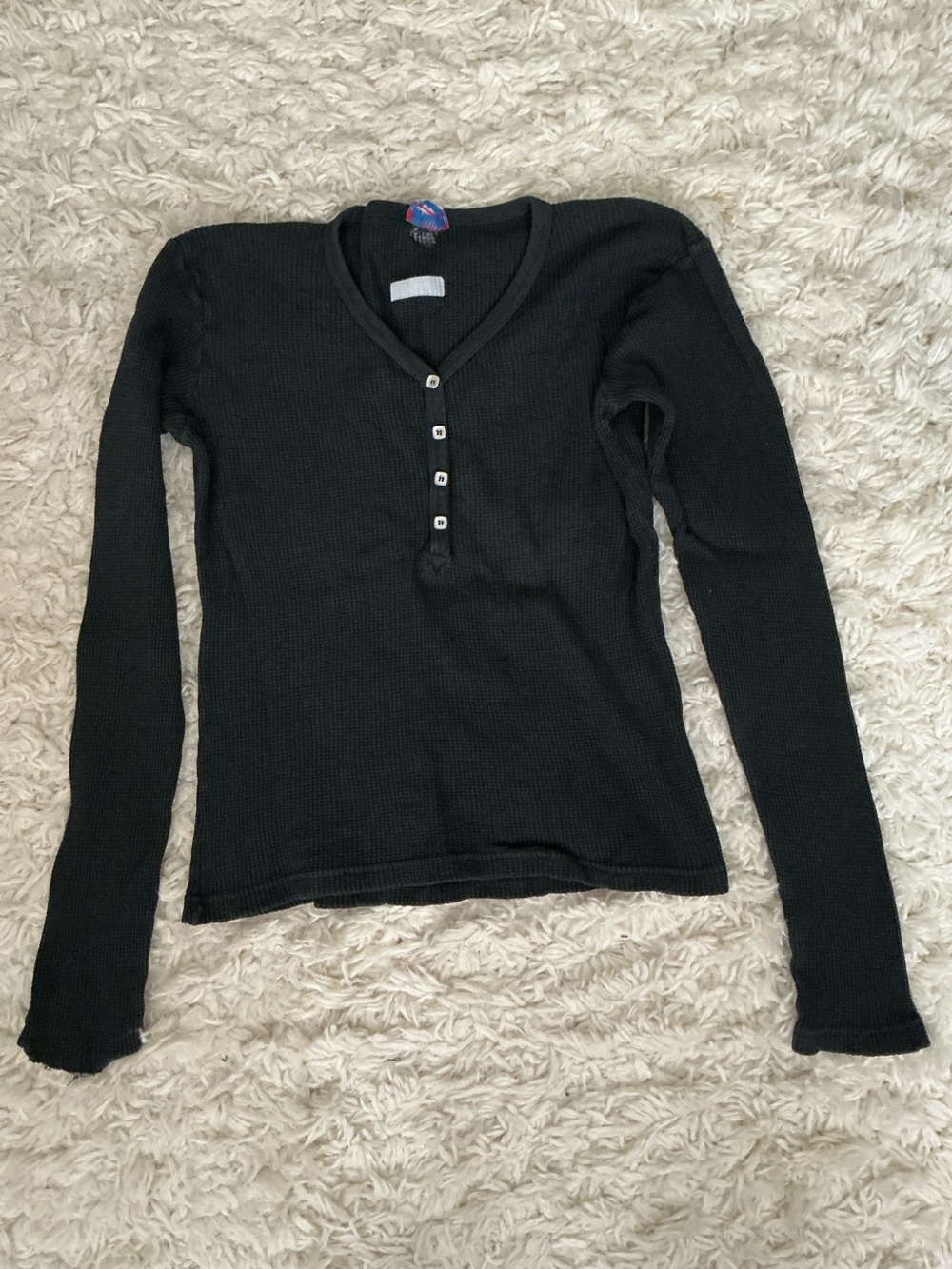 VINTAGE 90s Faded Black Long Sleeve Thermal Henley T-Shirt